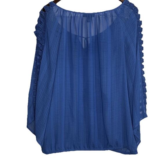 Alyx Peasant Blouse Blue Sheer Flowy Crochet Trim Quarter Sleeves Size Large - Picture 2 of 8
